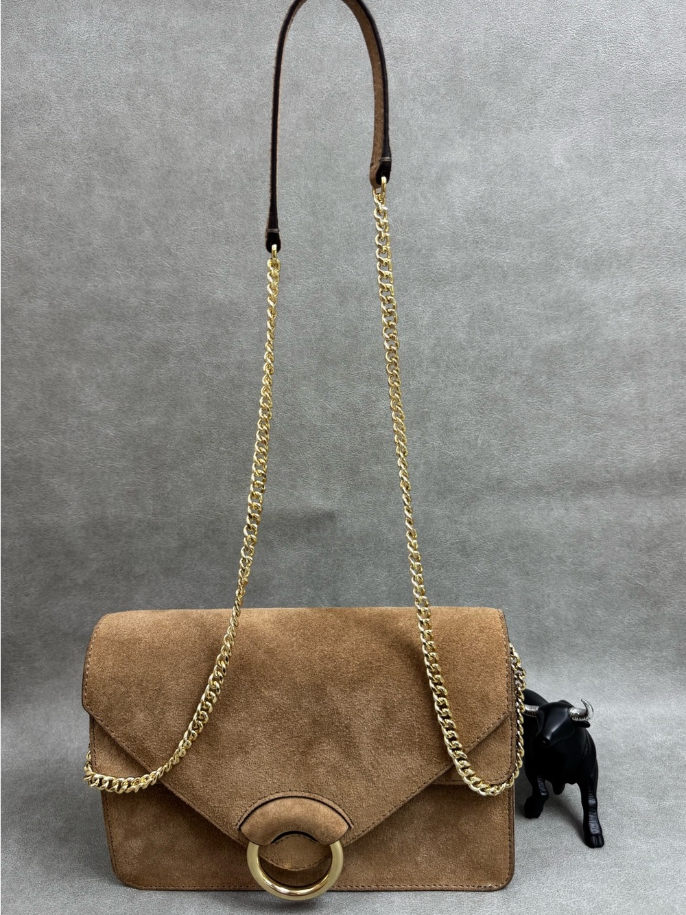 Banana Republic Brown Suede Crossbody with Gold Chain Ring